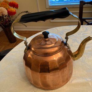 Vintage Copper & Brass Tea Kettle with Lid